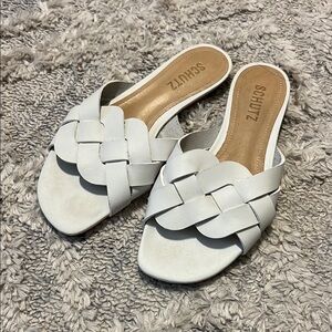 Schutz White Braided Sandals Elegant Slide